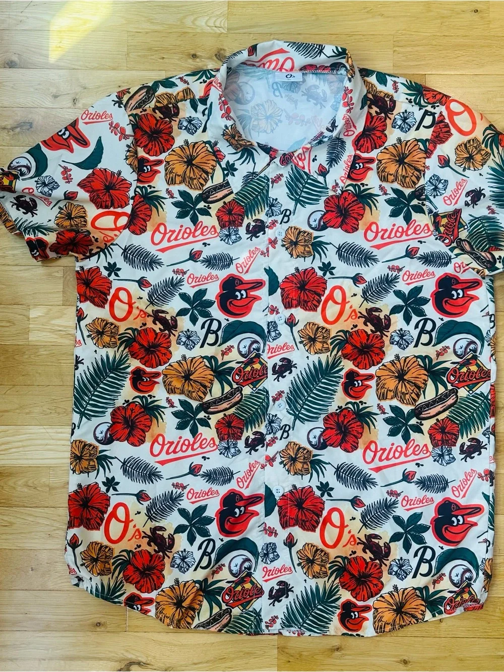 Baltimore Orioles XL Floral Print Button-Down - White, Orange & Green Hawaiian